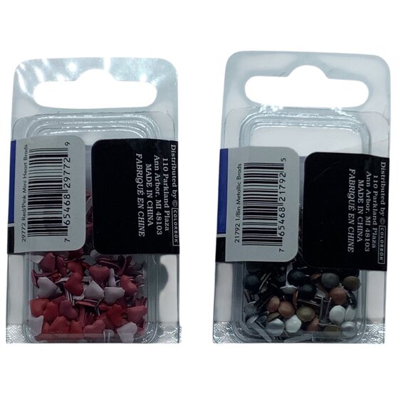 Colorbök 100 Mini Brads Hearts/Red & Round/Metallic Craft Scrapbooking Set of 2 - Picture 2 of 4